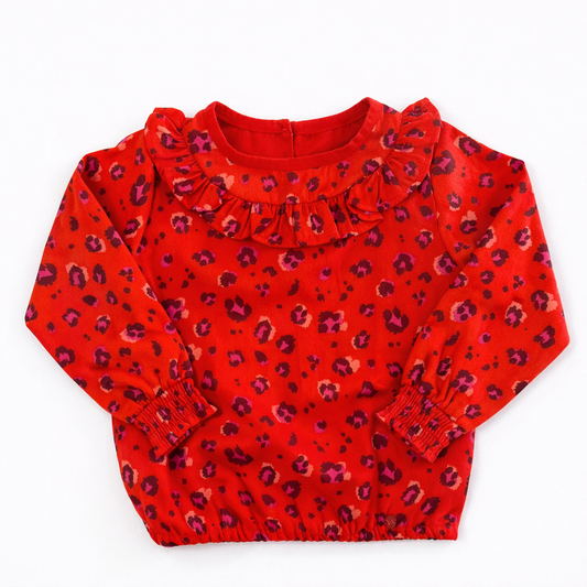Blouse à volant imprimé léopard rouge fille