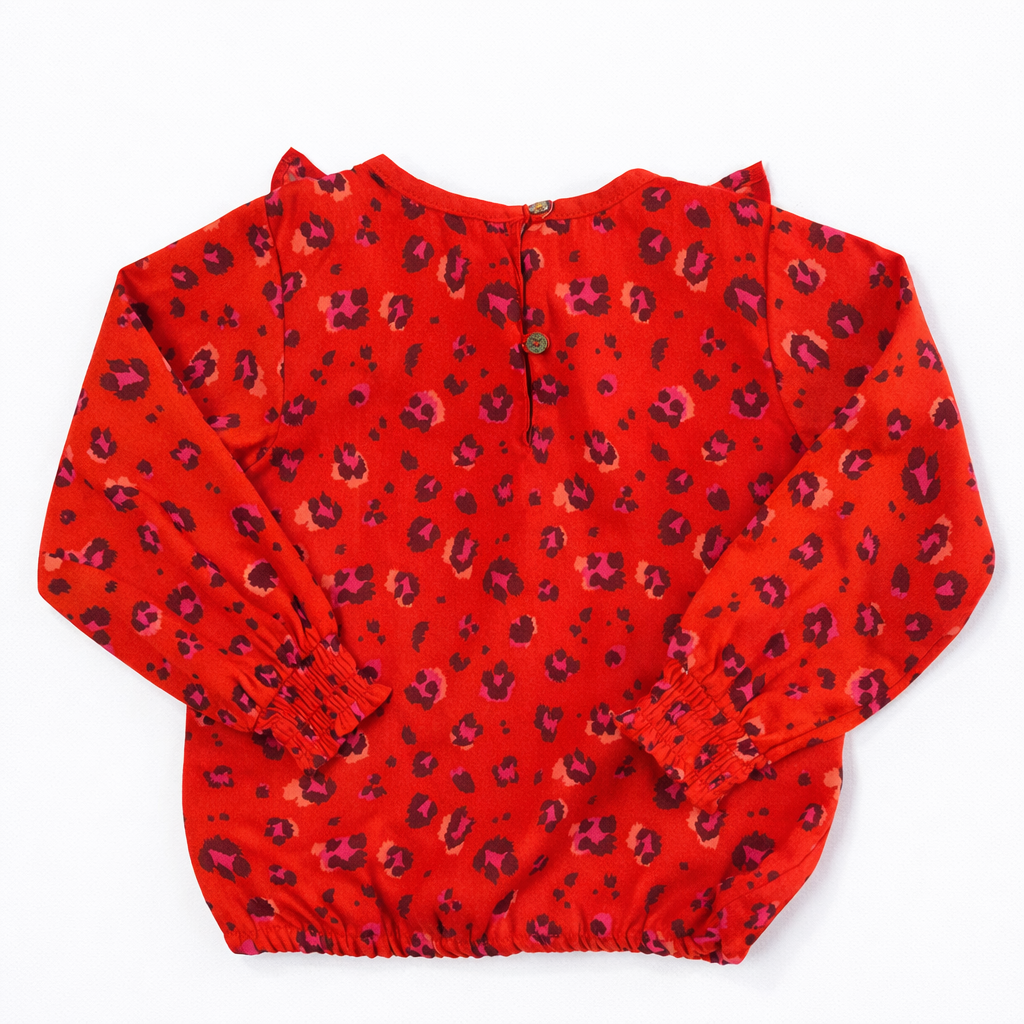 Blouse à volant imprimé léopard rouge fille