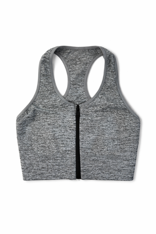 Brassière de sport grise zipée à l'avant