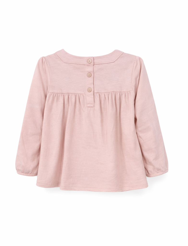 T-shirt rose à manches longues "petits oiseaux" fille