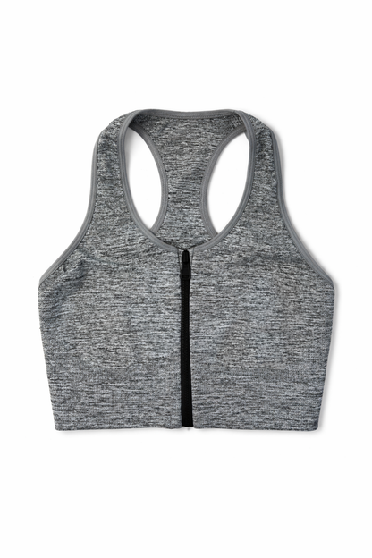 Brassière de sport grise zipée à l'avant