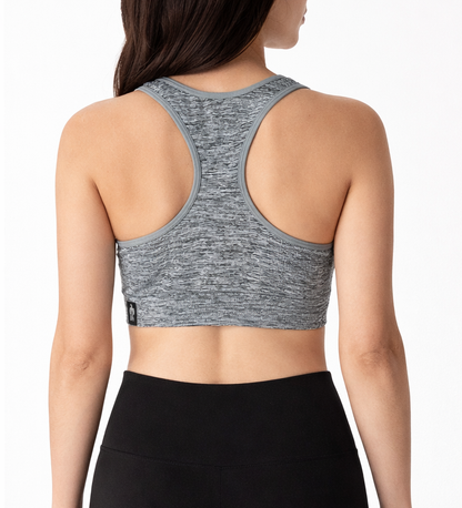 Brassière de sport grise zipée à l'avant