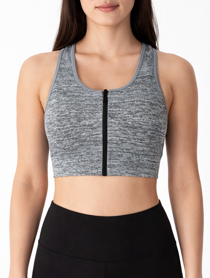 Brassière de sport grise zipée à l'avant