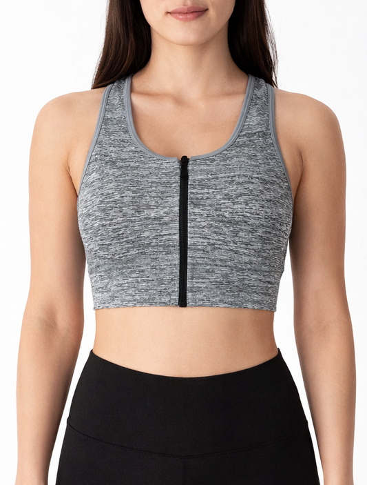 Brassière de sport grise zipée à l'avant