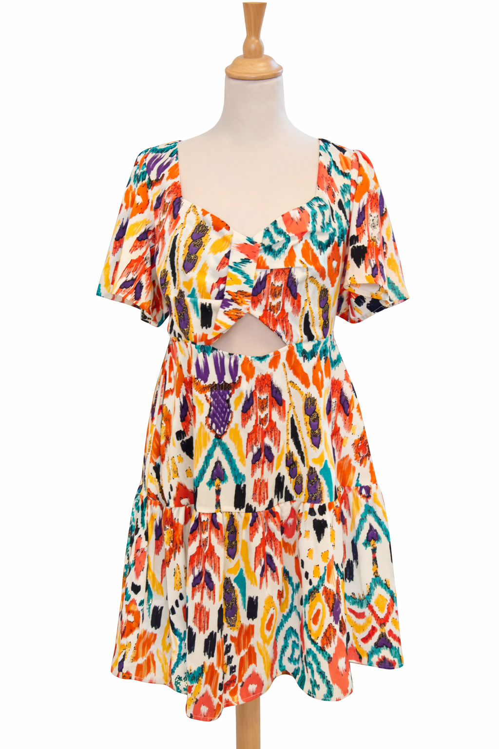 Robe multicolore à motif Ikat et Volants