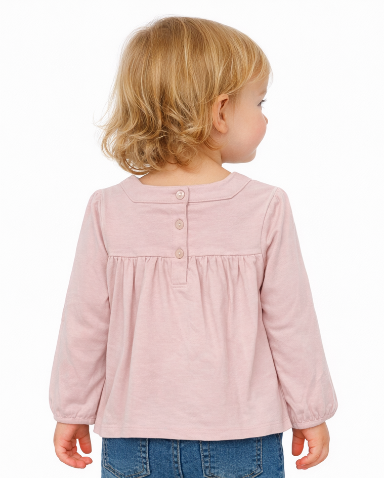 T-shirt rose à manches longues "petits oiseaux" fille