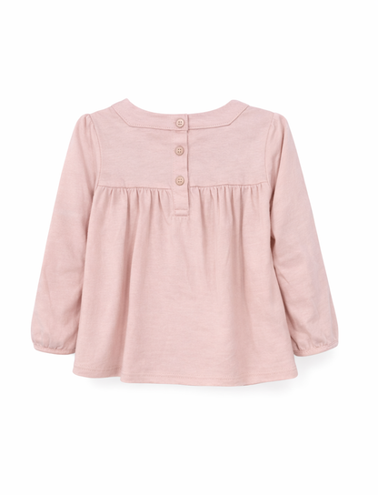 T-shirt rose à manches longues "petits oiseaux" fille