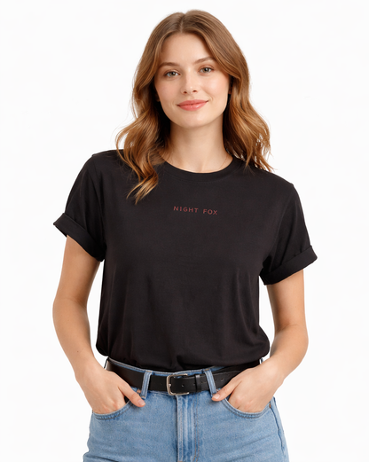 T-shirt noir graphique "Night Fox" femme